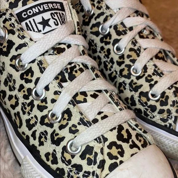 Converse Kids Black and White Leopard Sneakers - Picture 2 of 4